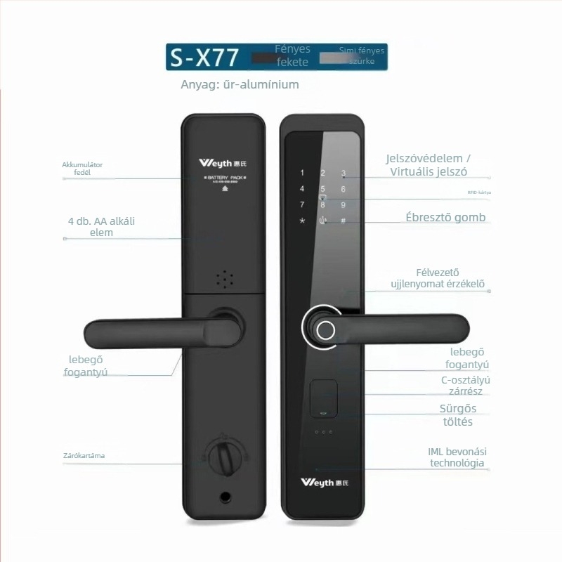 Kexiong K2 One-Touch fél-automata ujjlenyomat-zár otthonok és vendégházak számára — 50 ujjlenyomat tárolva, szkennelési idő 0,01 s, >100000 nyitási ciklus, DC-tápellátás