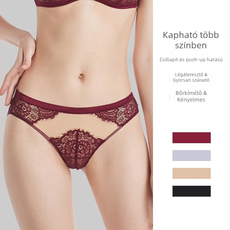 Női csipkés fehérnemű - lélegző nylon csipke, pamut belső bélés, középmagas derék