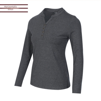 Női pamut hosszú ujjú felső álló gallérral, Slim Fit, szabályos hossz
