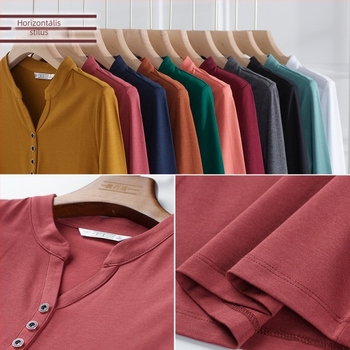 Női pamut hosszú ujjú felső álló gallérral, Slim Fit, szabályos hossz