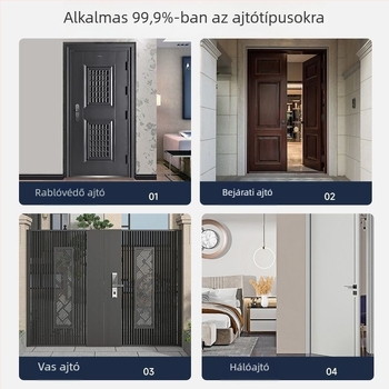 Okos ajtózár telepítési szolgáltatással — ujjlenyomat, jelszó, kártya, tenyér és arcfelismerés; 100 ujjlenyomat tárolása; akár 100 000 nyitás; 0,5 s beolvasás; vízálló; DC tápegység; bejárati ajtóhoz.