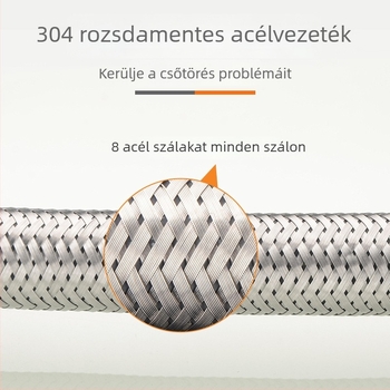 Rozsdamentes acélból készült hálózatos vízellátó tömlő 6–4 belső és külső menettel WC-hez, vízmelegítőhöz és mosogatógéphez | 1,2 MPa, 0–100°C