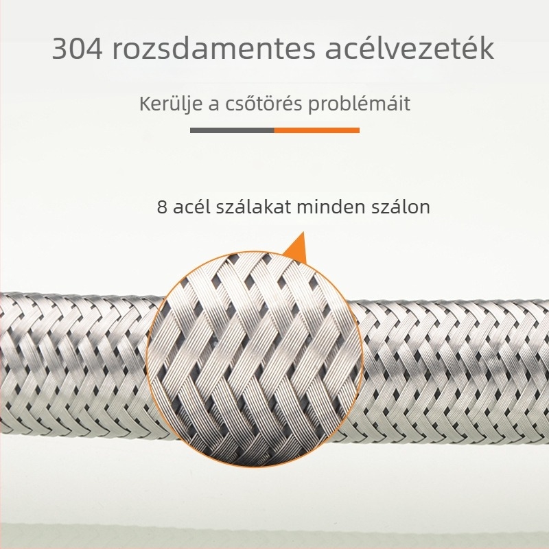Rozsdamentes acélból készült hálózatos vízellátó tömlő 6–4 belső és külső menettel WC-hez, vízmelegítőhöz és mosogatógéphez | 1,2 MPa, 0–100°C