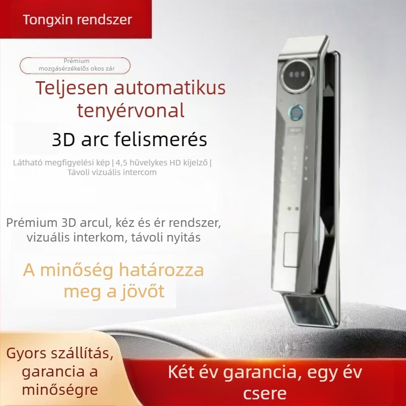 Bejárati ajtó okos zár, H3 modell, 50 ujjlenyomat tárolás, <1s skanner, >5000 kinyitás, -20–50°C, arcfelismerés