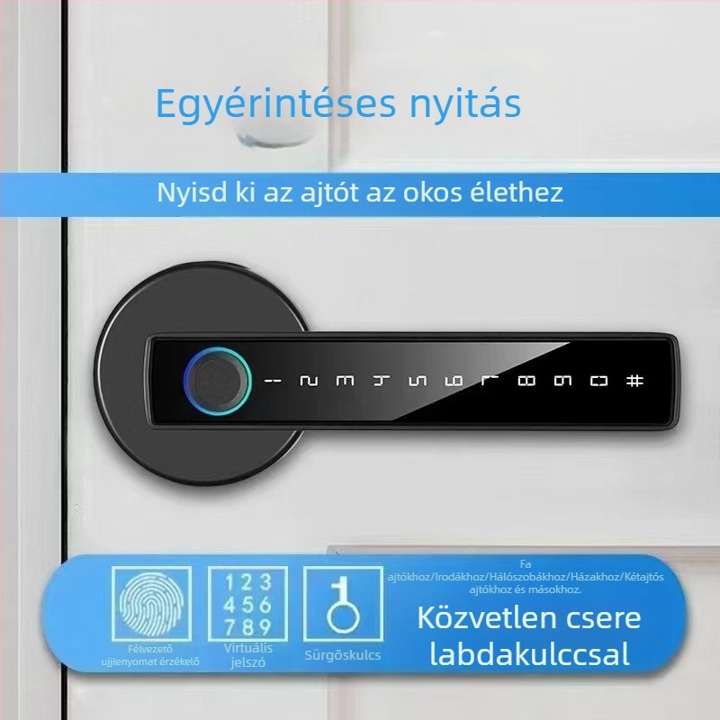 D1 okos ajtózár — 50 ujjlenyomat tárolás, <0,25 s szkennelési idő, >3 000 000 nyitás, DC tápegység, működési hőmérséklet -20–60°C, relatív páratartalom 10–90%