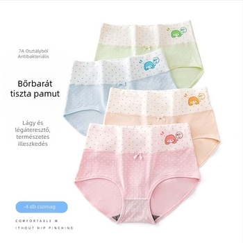 Lányoknak készült pamut alsónemű, középmagas derék, lélegző és antibakteriális, sima szövésű; fő anyag 95–100% pamut; vállt/ka; 100% pamut a váltó részen