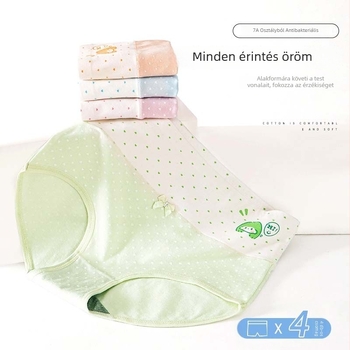 Lányoknak készült pamut alsónemű, középmagas derék, lélegző és antibakteriális, sima szövésű; fő anyag 95–100% pamut; vállt/ka; 100% pamut a váltó részen