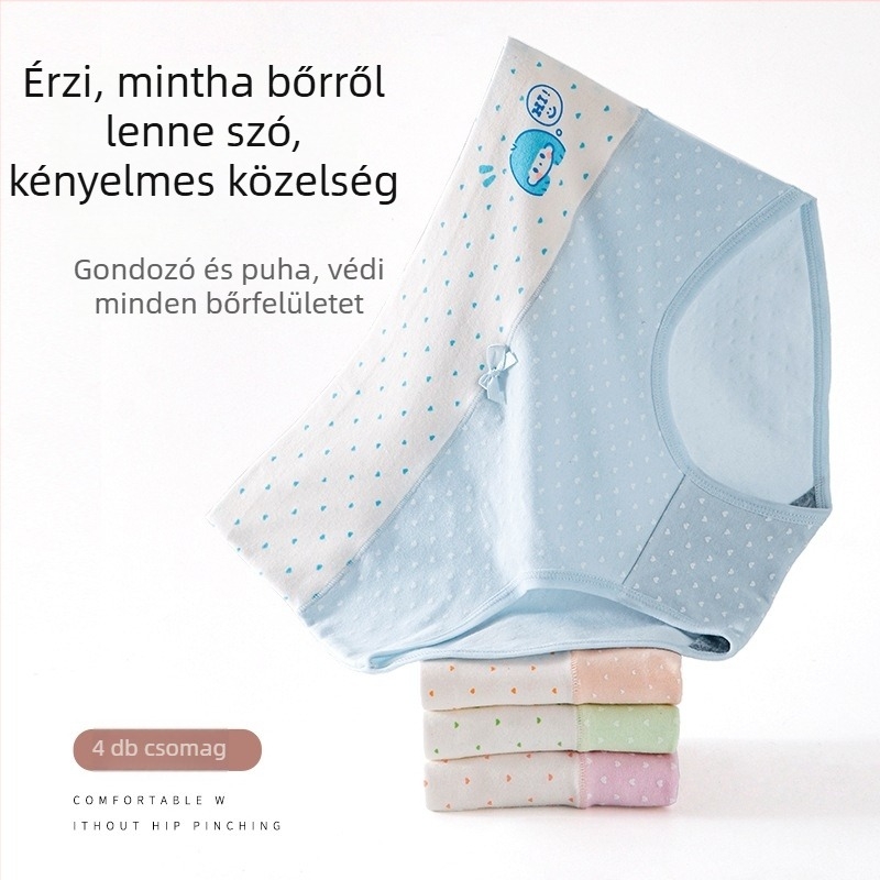 Lányoknak készült pamut alsónemű, középmagas derék, lélegző és antibakteriális, sima szövésű; fő anyag 95–100% pamut; vállt/ka; 100% pamut a váltó részen