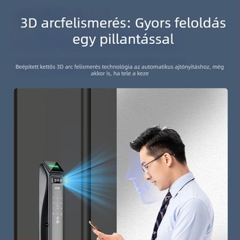 Intelligens ajtózár ujjlenyomat, 3D arcfelismerés és nézőablak - 50 ujjlenyomat tárolva, szkennelés <0,1 s, 1:N hitelesítés, távoli jelszavas feloldás
