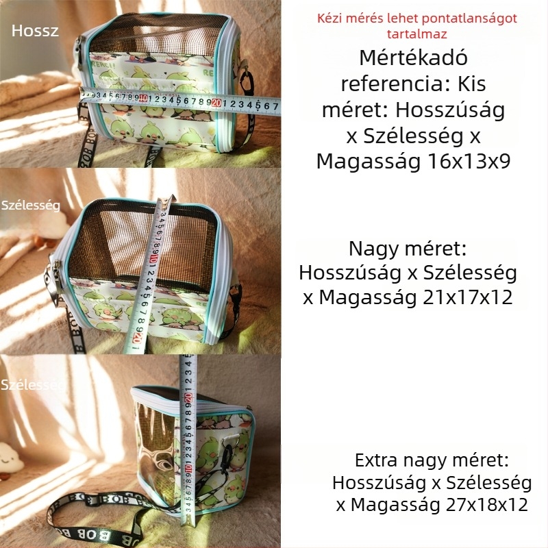 Papagáj hordozható keresztpántos ketrec – légáteresztő, átlátszó, látható és levehető tálcával; Anyag: műanyag, poliészter; Márka: Dong wow; Alkalmas házi madarak számára