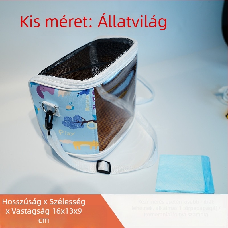 Papagáj hordozható keresztpántos ketrec – légáteresztő, átlátszó, látható és levehető tálcával; Anyag: műanyag, poliészter; Márka: Dong wow; Alkalmas házi madarak számára