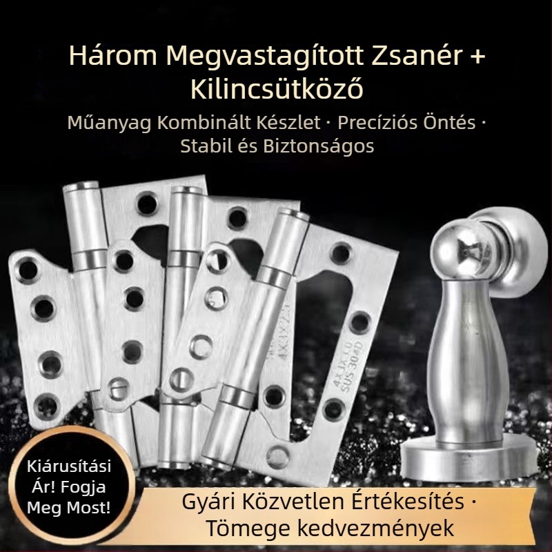 Mágneses ajtó megállító készlet, három darab, rozsdamentes acél, fekete természetes befejezés, faajtókhoz, 4–5 hüvelyk