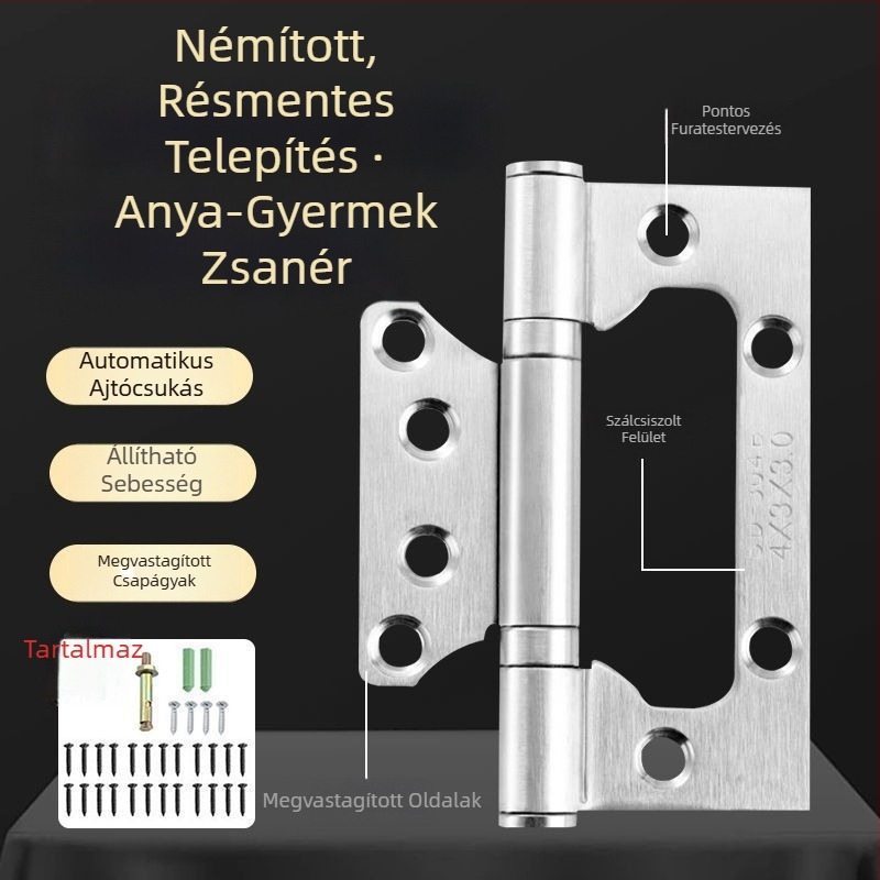 Mágneses ajtó megállító készlet, három darab, rozsdamentes acél, fekete természetes befejezés, faajtókhoz, 4–5 hüvelyk