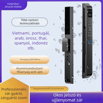 Kültéri ujjlenyomat-zár jelszavas elektronikus zárszerkezettel csúszóajtókhoz, intelligens zár alkalmazással, keskeny él, vízálló, 100 ujjlenyomat tárolása, <1 s szkennelés, <1% hamis felismerés, <1% hamis elutasítás, AC tápegység