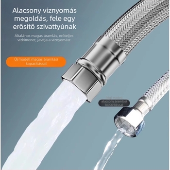 304 rozsdamentes acél WC vízbetöltő tömlő – nagy áramlású, robusztus fonott cső, csavaros csatlakozás, meleg és hideg vízhez