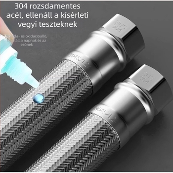 304 rozsdamentes acél WC vízbetöltő tömlő – nagy áramlású, robusztus fonott cső, csavaros csatlakozás, meleg és hideg vízhez
