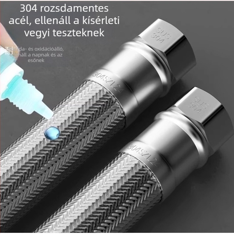 304 rozsdamentes acél WC vízbetöltő tömlő – nagy áramlású, robusztus fonott cső, csavaros csatlakozás, meleg és hideg vízhez