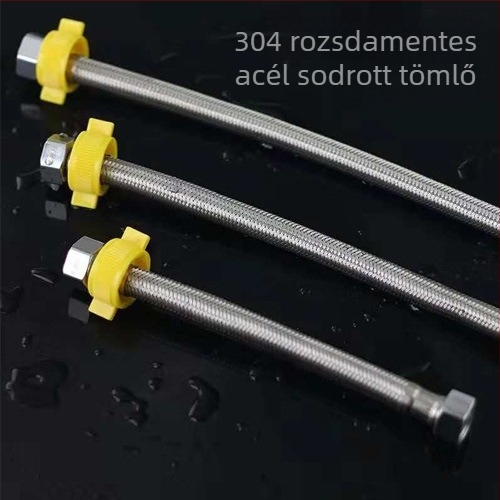304 rozsdamentes acélból készült belső és külső kötéssel rendelkező meghosszabbító vízbevezető tömlő toalettmelegítőhöz, szögletes szeleppel
