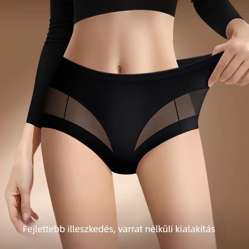 Női sportos, hálós anyagból készült varrás nélküli fehérnemű, középmagas derék, hasformázó, pamut alj rész