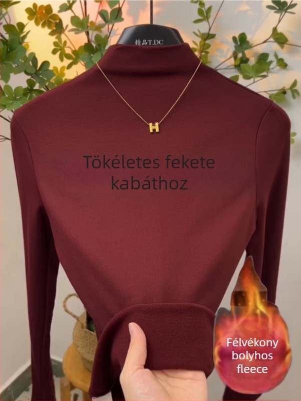 Női modal felső félmagas gallérral, hosszú ujjú, vasalásmentes, karcsúsított fazon