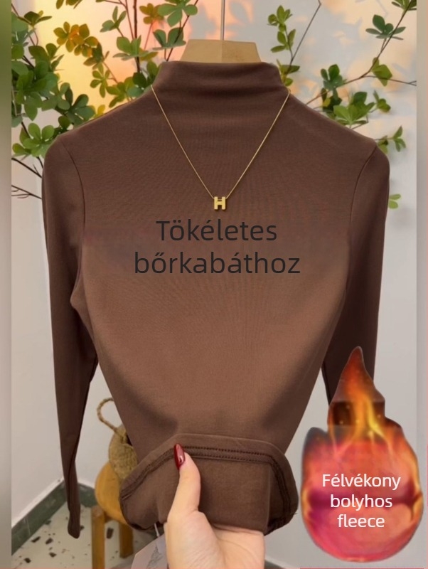 Női modal felső félmagas gallérral, hosszú ujjú, vasalásmentes, karcsúsított fazon