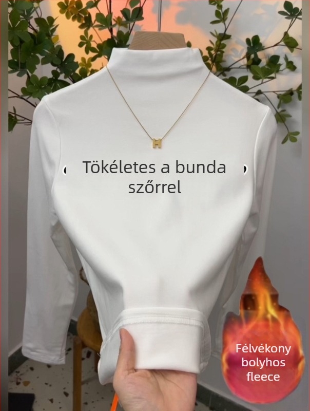 Női modal felső félmagas gallérral, hosszú ujjú, vasalásmentes, karcsúsított fazon