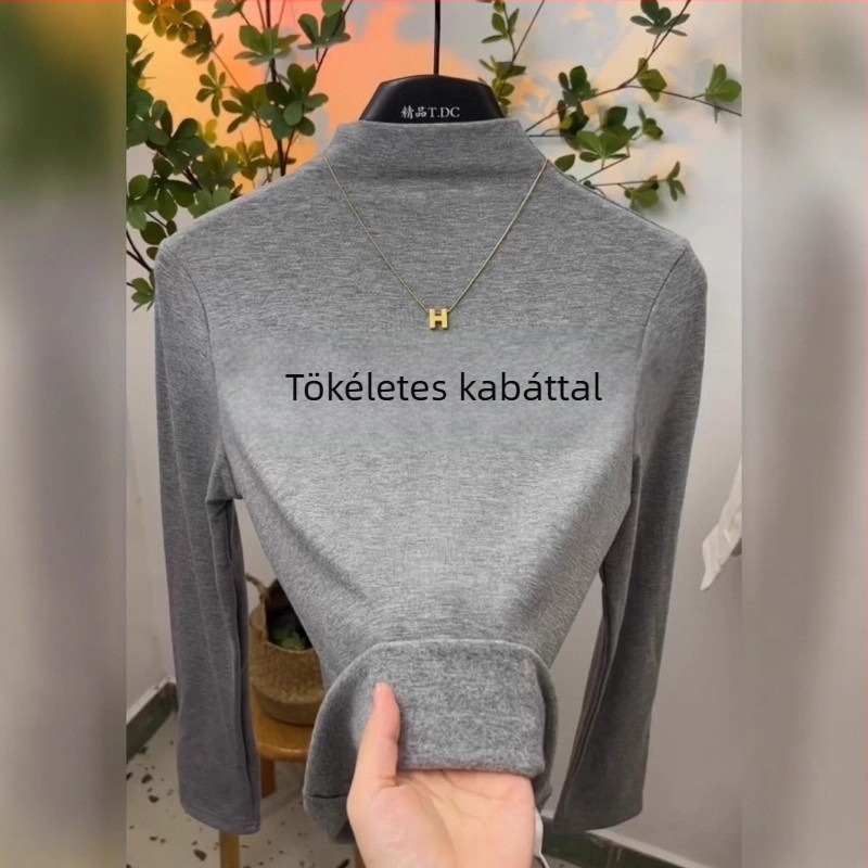 Női modal felső félmagas gallérral, hosszú ujjú, vasalásmentes, karcsúsított fazon