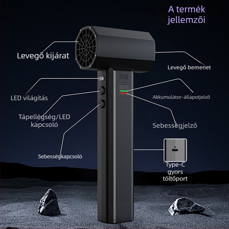 Autóba szánt hordozható turbínás ventilátor, 650W, KING02, ABS, por és hó eltávolítása