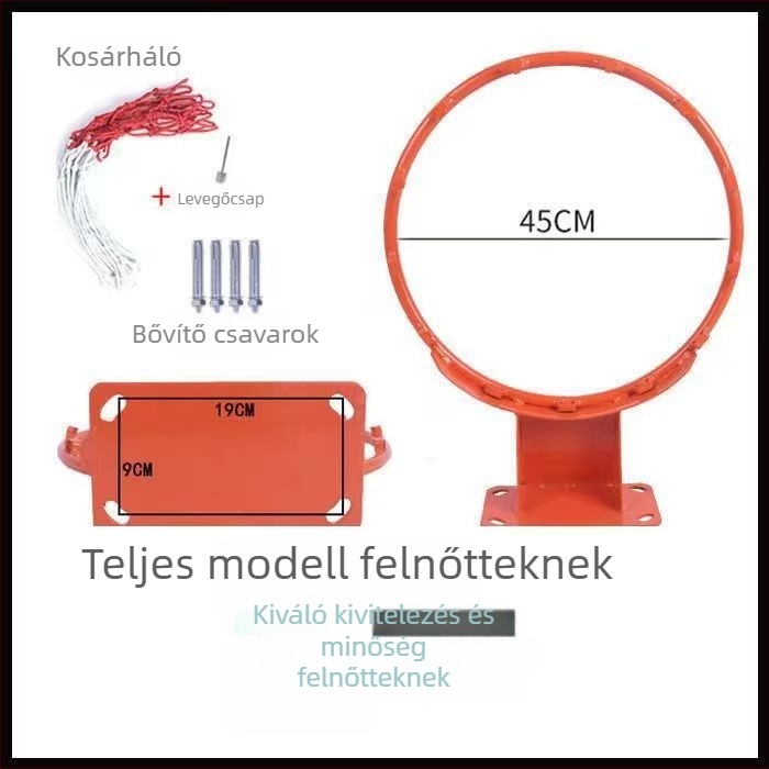 Falihoz erősített vasból készült kosárlabda gyűrű, kültéri és otthoni használatra, kosárkeret.