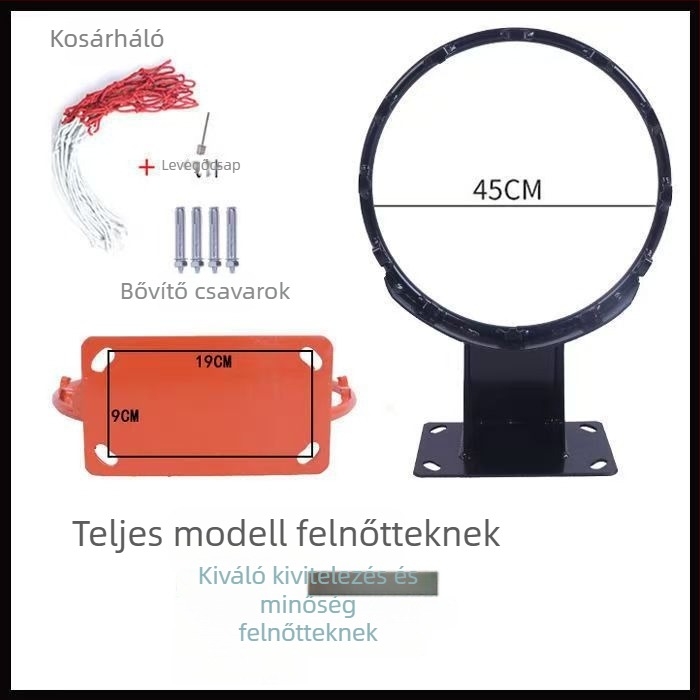 Falihoz erősített vasból készült kosárlabda gyűrű, kültéri és otthoni használatra, kosárkeret.