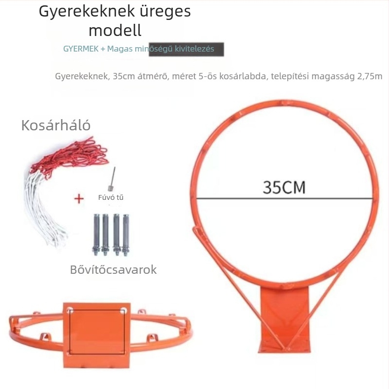 Falihoz erősített vasból készült kosárlabda gyűrű, kültéri és otthoni használatra, kosárkeret.