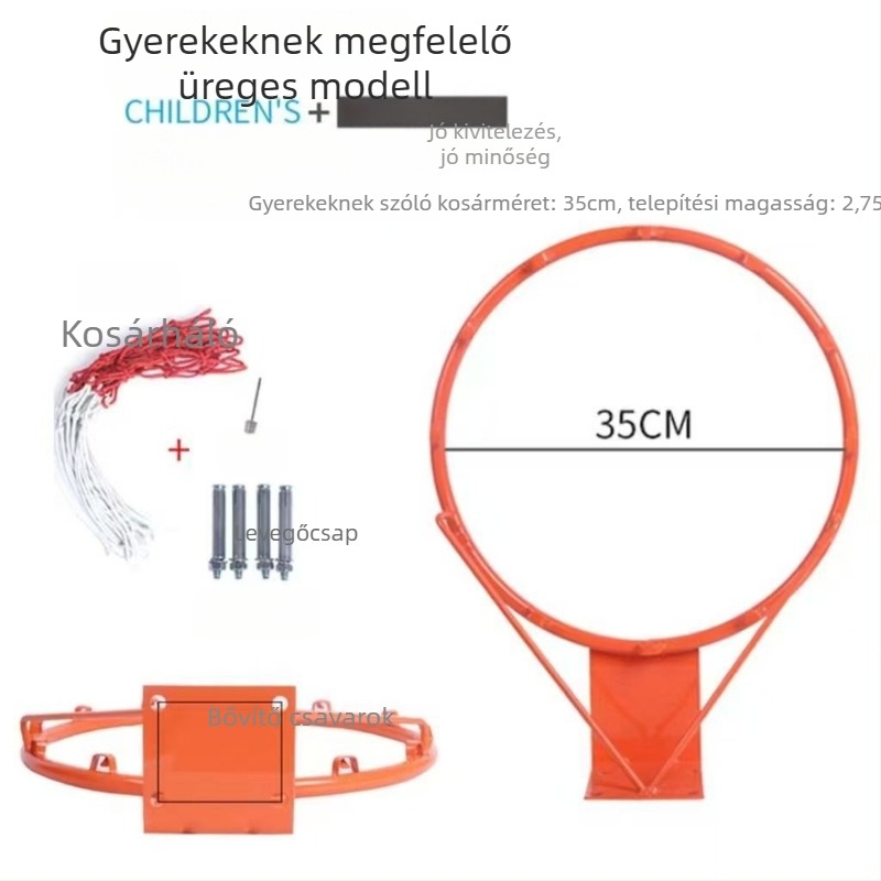 Falihoz erősített vasból készült kosárlabda gyűrű, kültéri és otthoni használatra, kosárkeret.