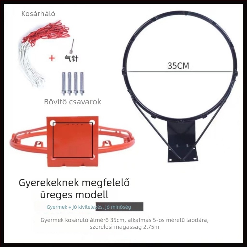 Falihoz erősített vasból készült kosárlabda gyűrű, kültéri és otthoni használatra, kosárkeret.