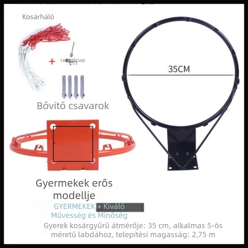 Falihoz erősített vasból készült kosárlabda gyűrű, kültéri és otthoni használatra, kosárkeret.