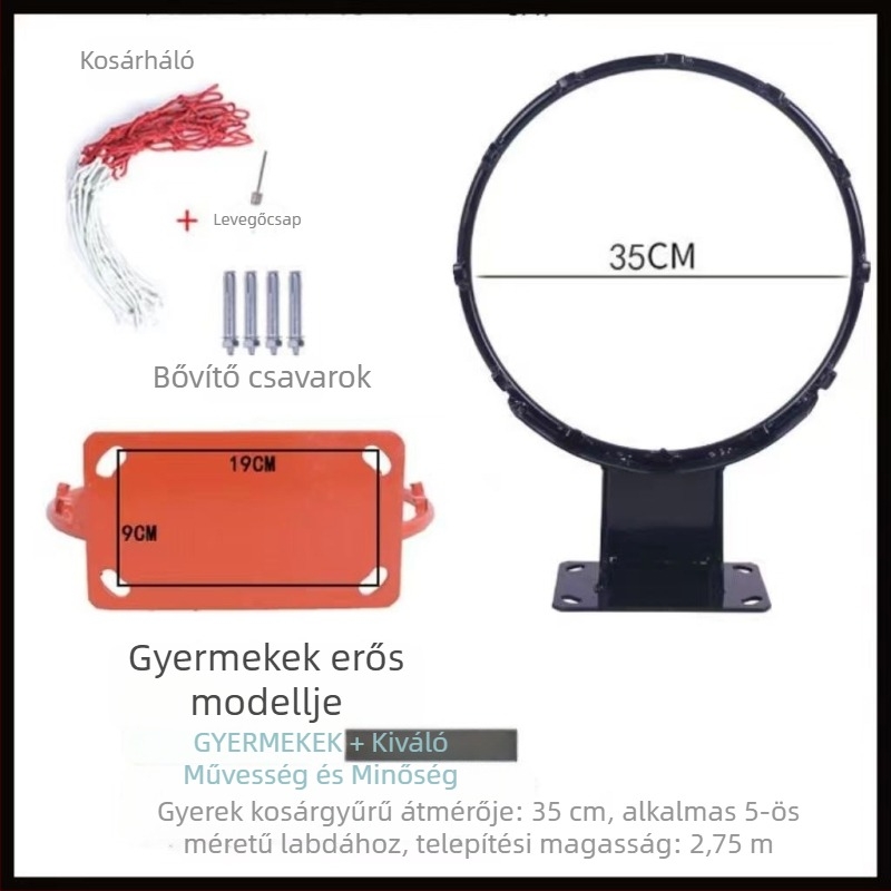 Falihoz erősített vasból készült kosárlabda gyűrű, kültéri és otthoni használatra, kosárkeret.