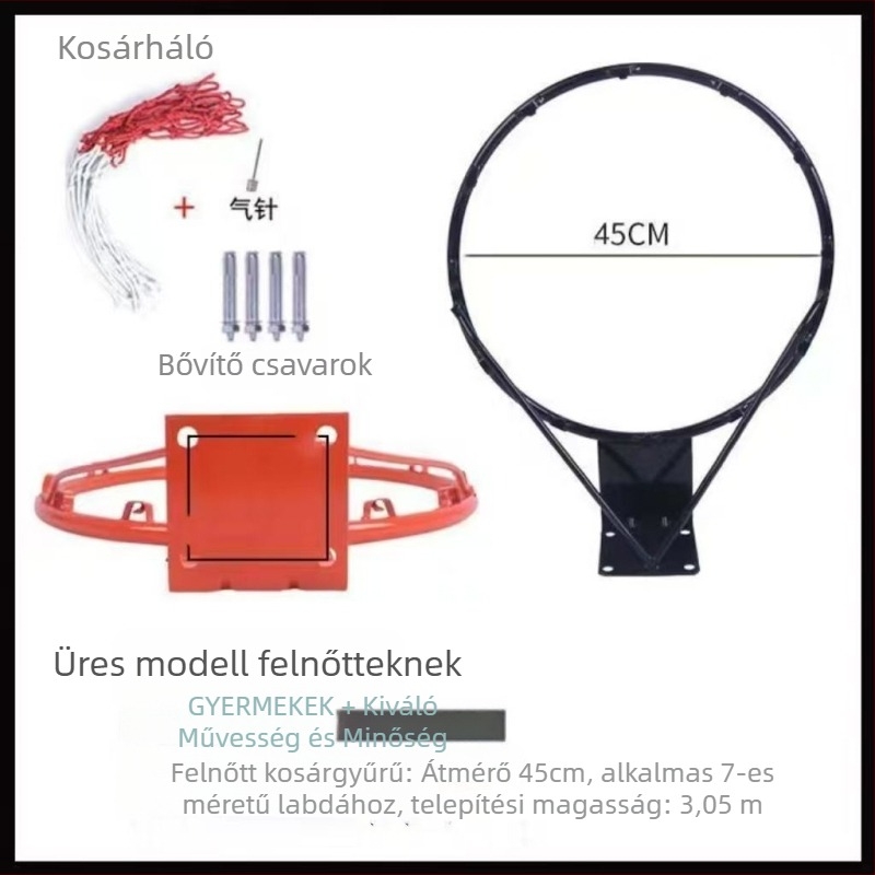 Falihoz erősített vasból készült kosárlabda gyűrű, kültéri és otthoni használatra, kosárkeret.