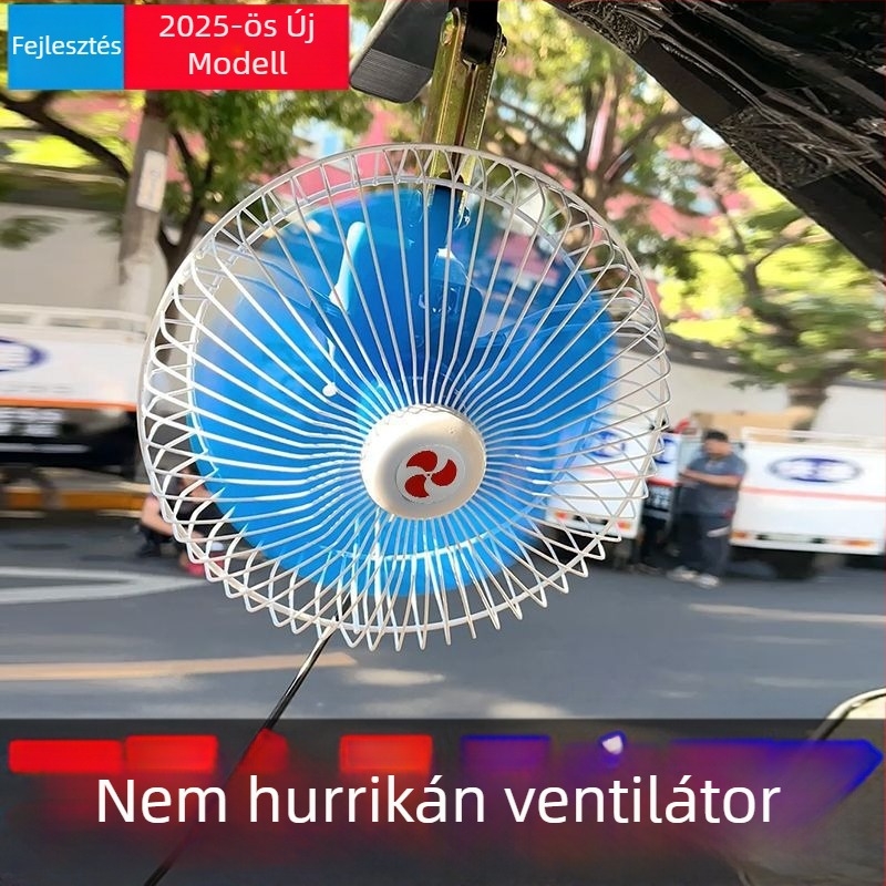 Autóba szerelt hőelvezető ventilátor klipszes rögzítéssel és oszcilláló fejjel, cigarettagyújtó-interfész, 18W, JT0098 modell, műanyag