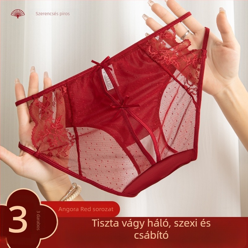 Piros selyem-danteles női alsónemű, átlátszó dizájnnal és lélegző Mulberry selyem alátéttel