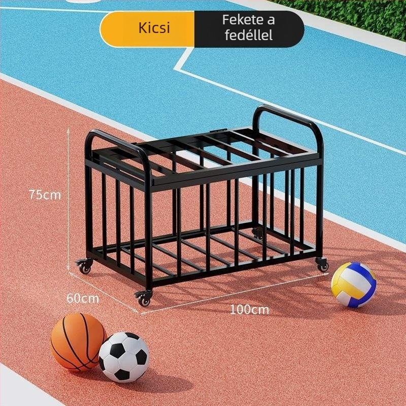 Mozgatható kültéri kosárlabda keret és labdabetároló kocsi iskolai sportpályához