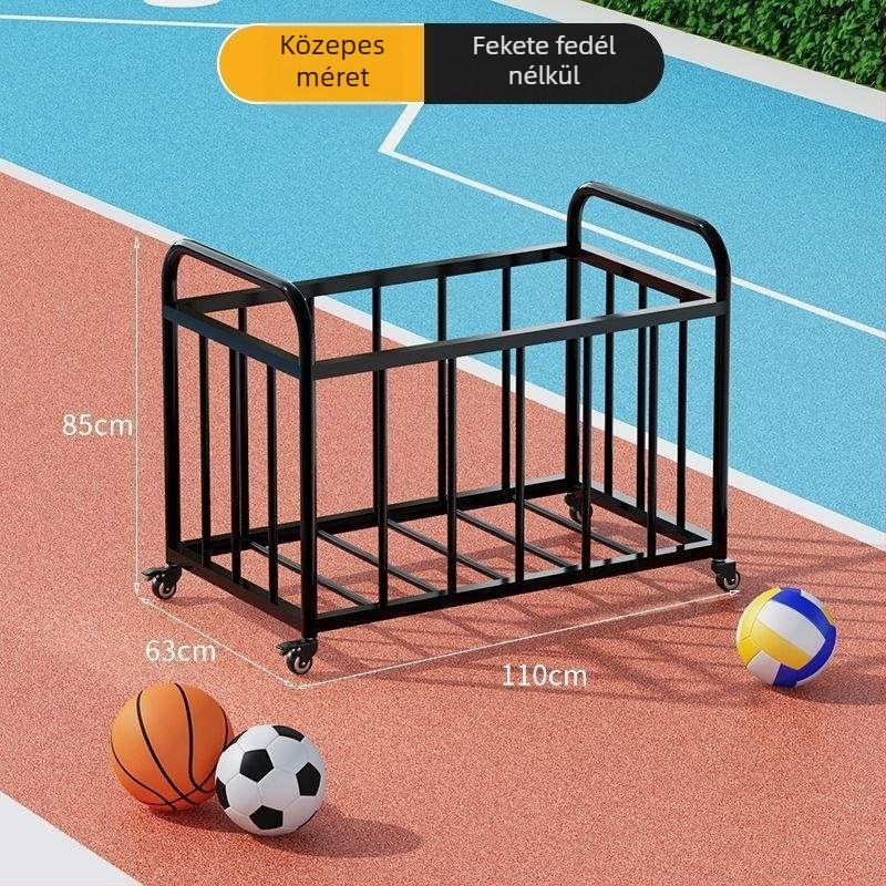 Mozgatható kültéri kosárlabda keret és labdabetároló kocsi iskolai sportpályához