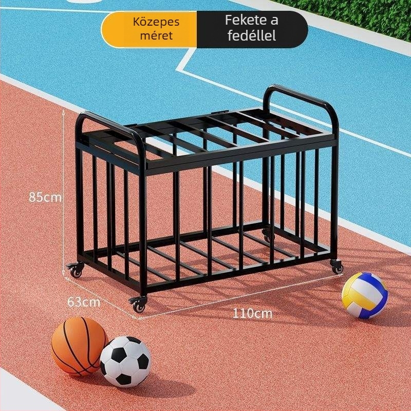 Mozgatható kültéri kosárlabda keret és labdabetároló kocsi iskolai sportpályához