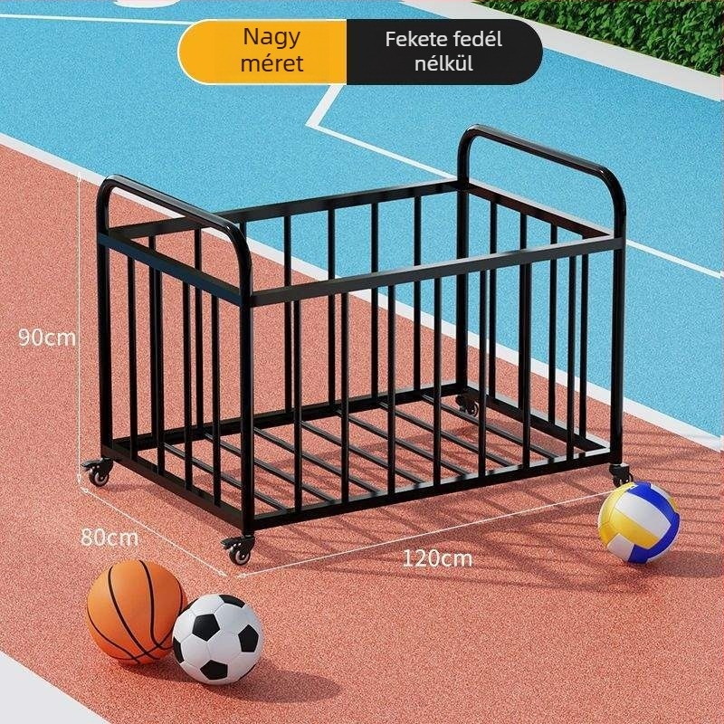 Mozgatható kültéri kosárlabda keret és labdabetároló kocsi iskolai sportpályához