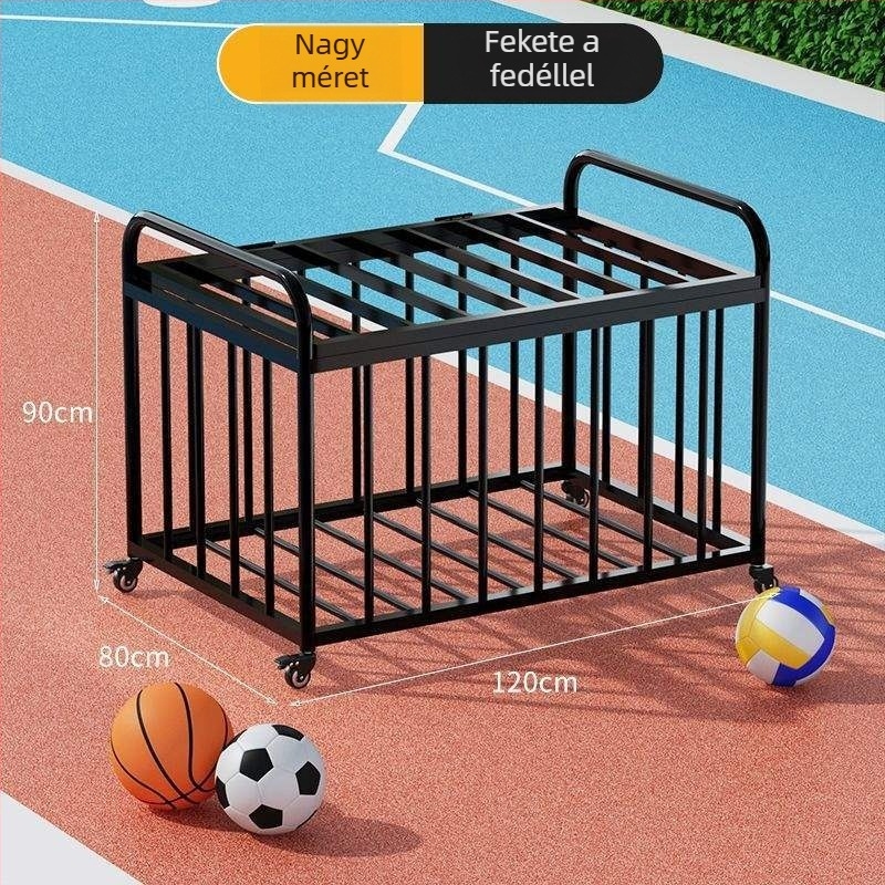 Mozgatható kültéri kosárlabda keret és labdabetároló kocsi iskolai sportpályához
