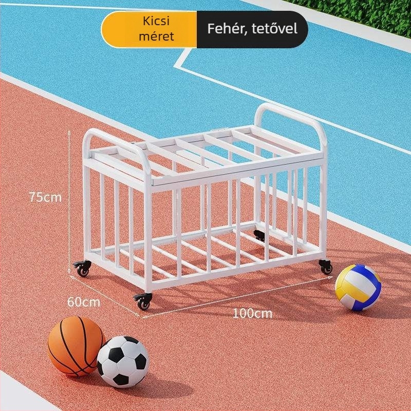 Mozgatható kültéri kosárlabda keret és labdabetároló kocsi iskolai sportpályához