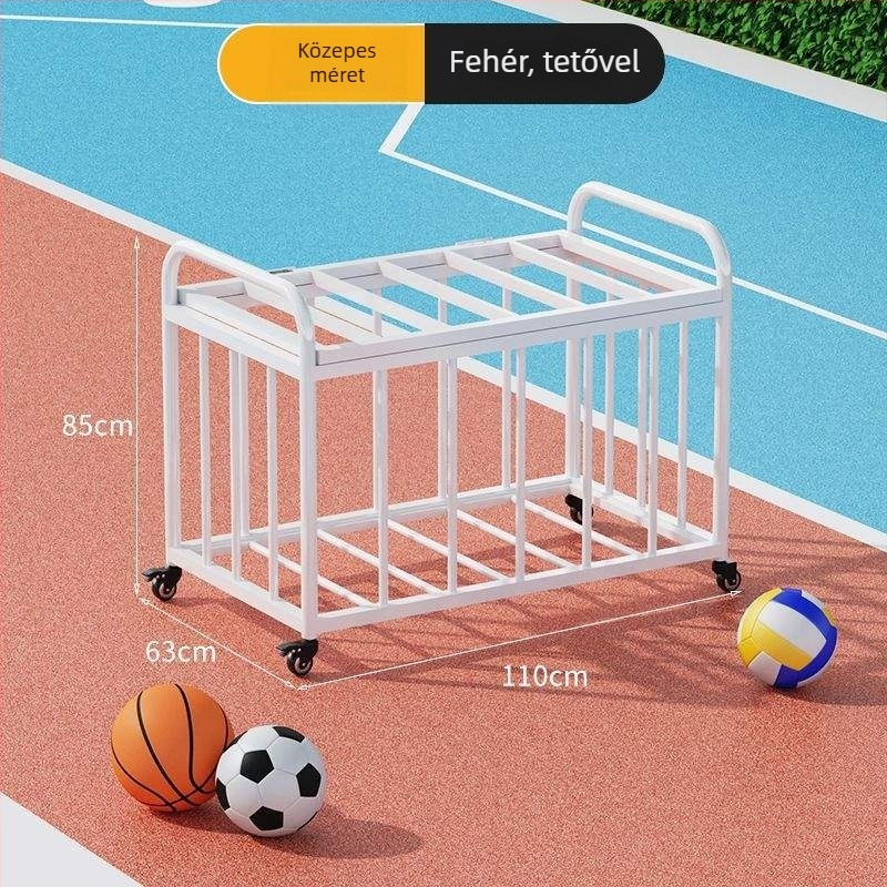 Mozgatható kültéri kosárlabda keret és labdabetároló kocsi iskolai sportpályához