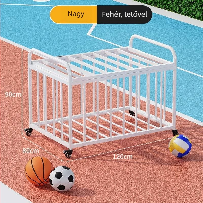 Mozgatható kültéri kosárlabda keret és labdabetároló kocsi iskolai sportpályához