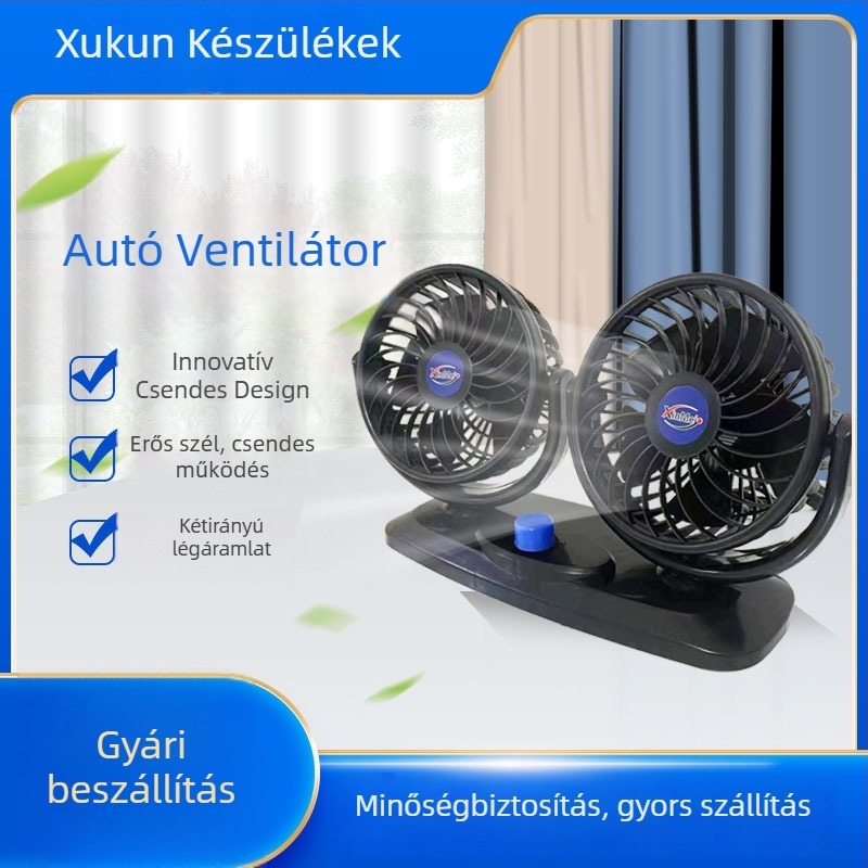 Xu Yi autós ventilátor, dupla fejű, 20W, műanyag