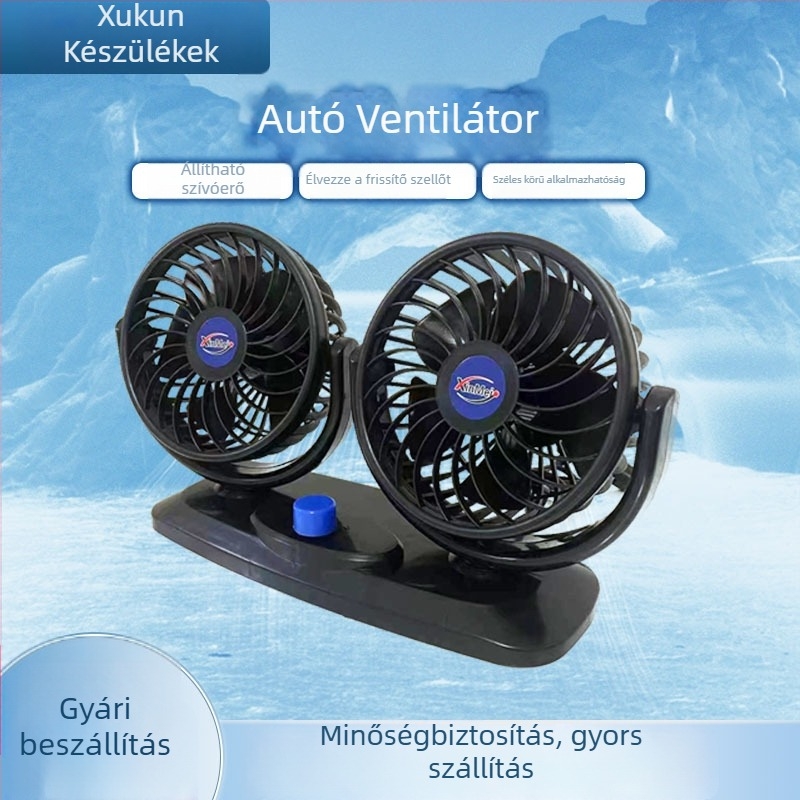 Xu Yi autós ventilátor, dupla fejű, 20W, műanyag