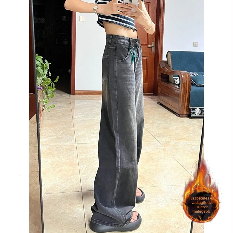 Női széleslábú farmernadrág magas derékkal, denim, vastag anyag, ősz 2025