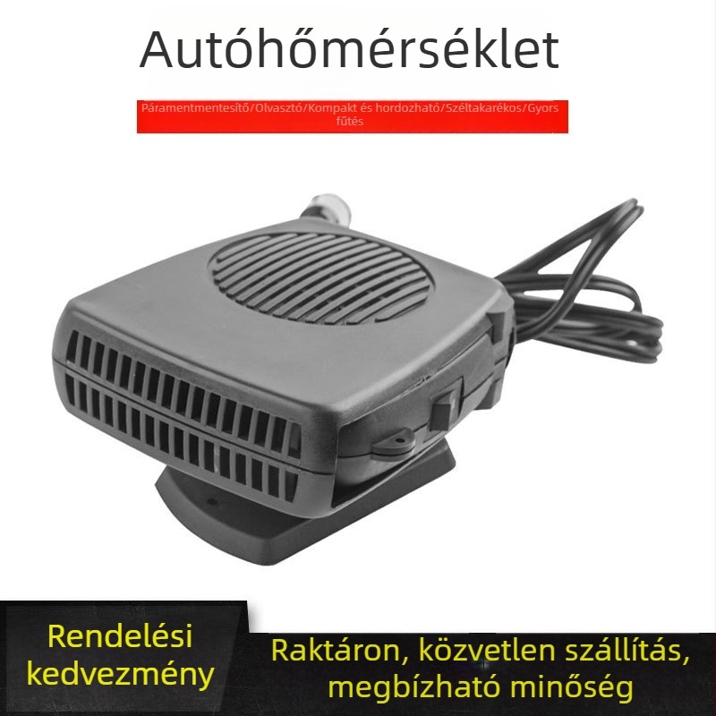 Hordozható autómelegítő ABS burkolattal, 200W teljesítménnyel, szélvédőfagymentesítő funkcióval
